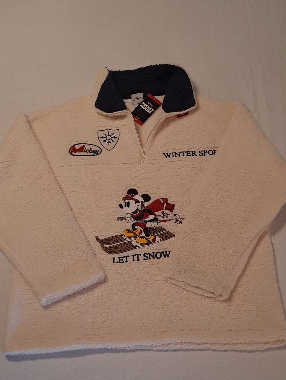 Disney Embroidered Mickey Mouse Cream 1/4 Zip Sherpa Women's Size XL